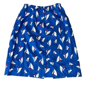 Handmade vintage Blue Sailboat Print novelty Skirt-L